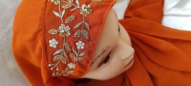 Orange bridal hijab 