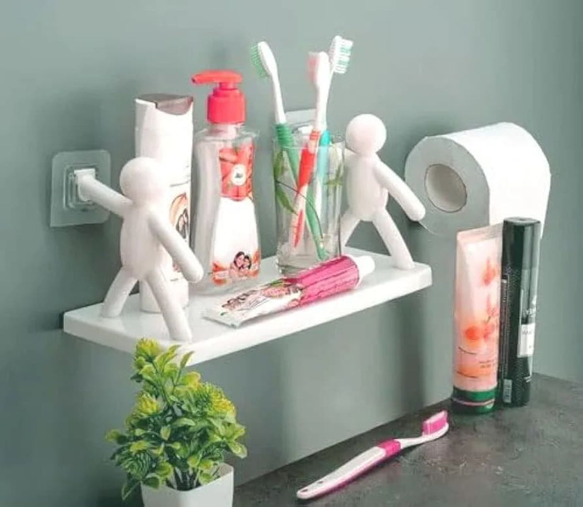 Self adhesive bathroom accessories stand 