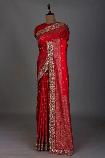 Crimson Red Dori Embroidered Banarasi Silk Saree