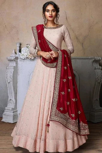 Pastel Pink Sequins Embroidered Georgette Anarkali Salwar