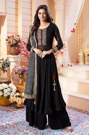 Black Sequins Embroidered Georgette Party Wear Salwar Kameez