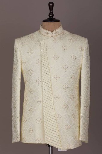 Off-White Zardosi Embroidered Silk Jodhpuri Suit