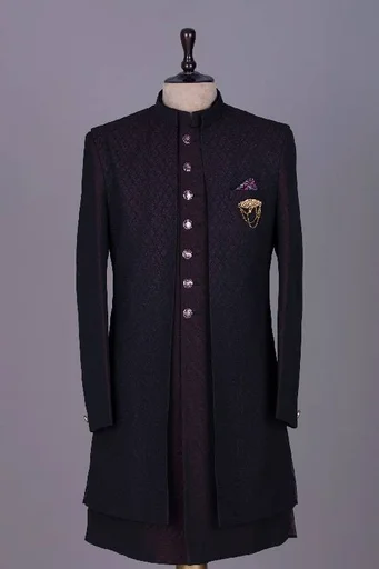 Purple Woven Silk IndoWestern Sherwani