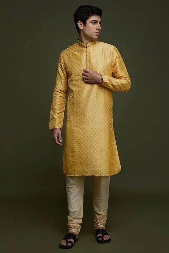 Royal Yellow Zari woven Silk Kurta