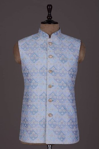Blue & Purple Sequins Embroidered Silk waistcoat