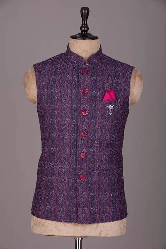 Blue Resham Embroidered Silk waistcoat 