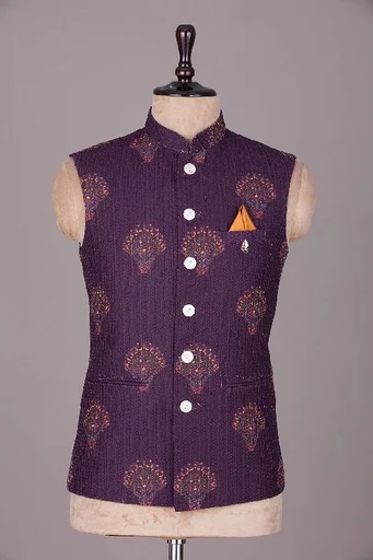 Deep Purple Resham Embroidered Silk waistcoat 