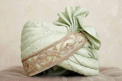 Pastel Green Sequins Embroidered Silk Safa
