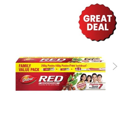 DABUR RED TOOTHPASTE - 200 + 100 GM (WITH FREE TOOTHBRUSH )