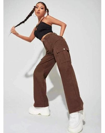 High Waist Flap Pocket Cargo Denim | code 1150