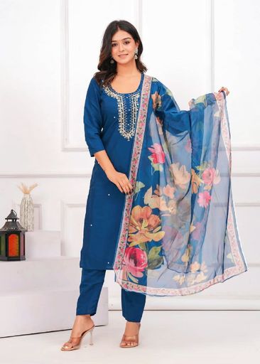 Beautiful Heavy quality Roman silk designer festive wear kurti 3 pcs set | Code D209 jkw