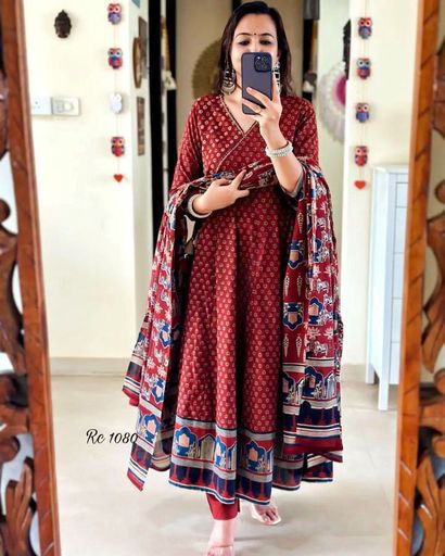 beautiful Handblock print cotton Anaarkali set | Code D255 khh