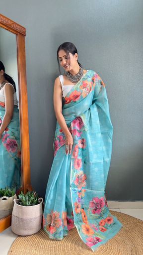 tissue digital print saree | Code AS128 rdd