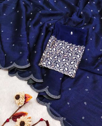 Rangoli Siroski Lace Border Cut Work Saree | Code AS161 rdd