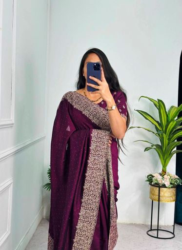 Soft Vichitra Blooming With Beautiful Embroidery saree | Code AS214 pjj