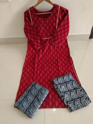 PREMIUM HEAVY Reyon hand work KURTI set | Code K105 jkw