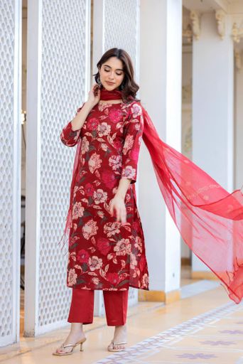 Beautiful Floral printed Kurta pant dupatta set | Code K144 ryy