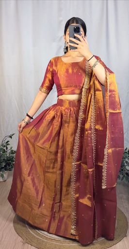 Pure Dual tone Tissue silk Lehenga  | Code DK154 mnn