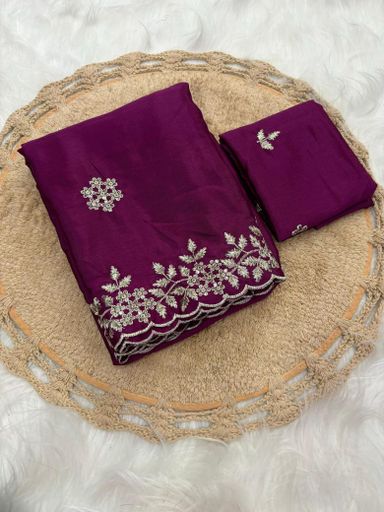 Pure Chinnon Embroidery Work Saree | Code AS257 rdd