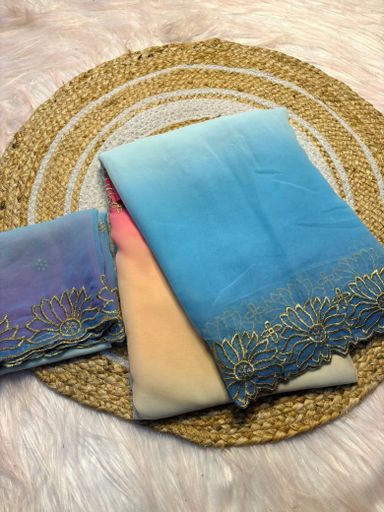Pure Chiffon peding Embroidery Work  saree | Code AS274 rdd