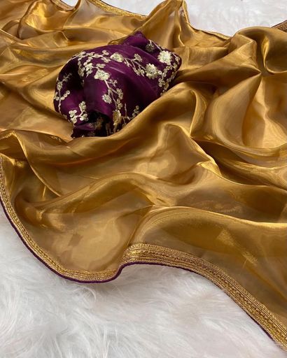 GOLDEN QUEEN Satin tissue Silk saree | Code AS287 ktt