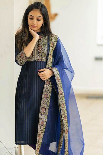 Collar necked cobalt blue cotton lurex kurta set | Code K204 jkw2