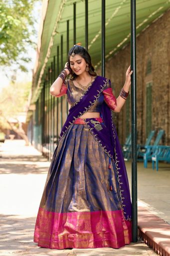 luxury of Kanjivaram silk in this regal lehenga choli set | Code SP119 gtt