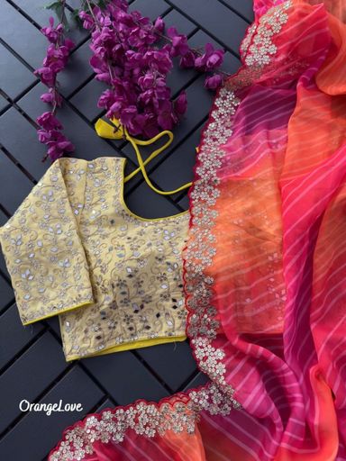 heavy viscose organza lehriya pattern in work saree | Code AS294 pjj