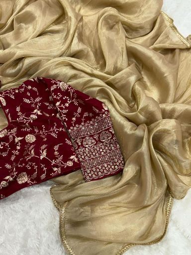 Gold Crush Tissue Saree | Code AS337 gtt