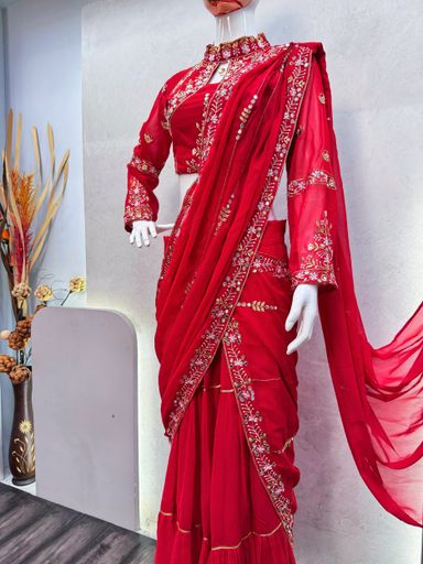 _WEDDING SEASON SPECIAL FANCY PARTY WEAR FAUX GEORGETTE LEHENGA SAREE | Code AS381 mnn