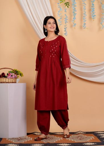 Cotton slub kurti with Katha work  | Code K215 jkw2