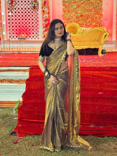 Trending Soft Tissue Two tone gold Sining Similar Jimichu saree | Code AS404 pjj