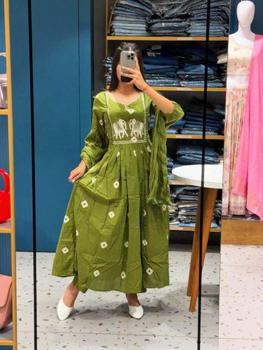 Discharge print Long slit Cotton kurti set | Code K258 stt