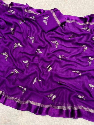 Satin Patta Pure Viscose Georgette Saree | Code AS424 rdd