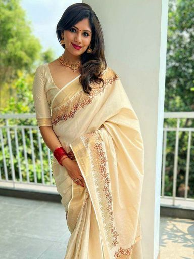 Trending flower shed golden tissue embroidered saree | Code TS101 kbb
