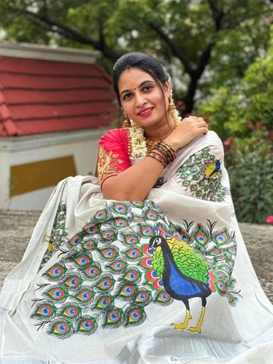 Silver tissue peacock mural saree | Code TS104 kbb