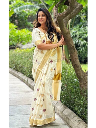 Beautiful Rose embroidered cotton saree | Code TS105 kbb