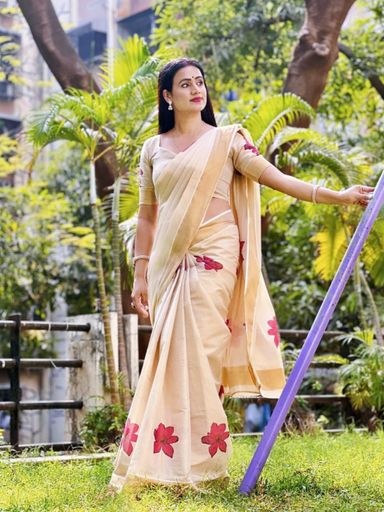 Digital flower print golden tissue saree | Code TS107 kbb