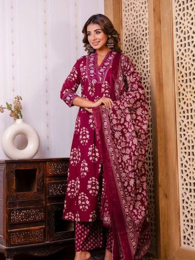 COTTON PRINT HAND WORK ANARKALI KURTI set | Code K276 stt