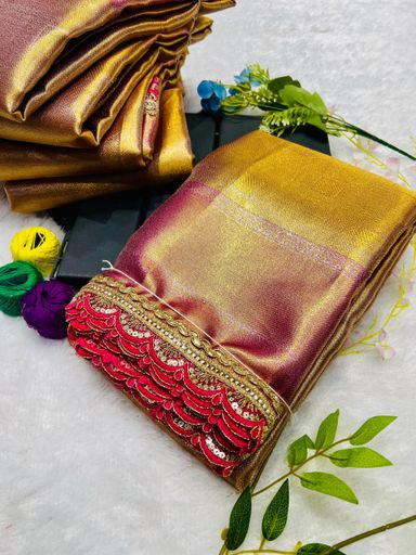soft golden banarsi handloom tissue silk saree | Code AS440 rdd