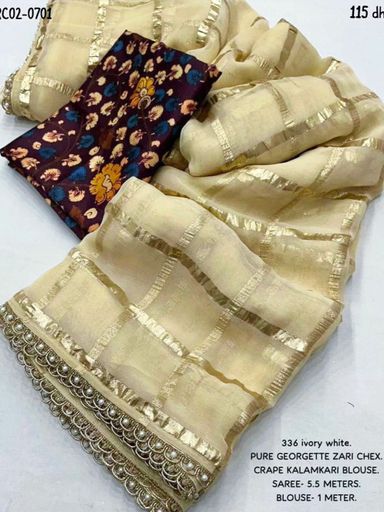 off ivory pure georgette saree | Code AS450 rdd