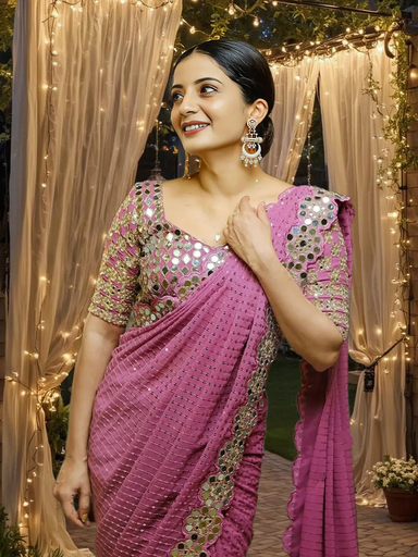 Bollywood BlockBuster Mirror Design Faux Georgette saree | Code AS451 rdd
