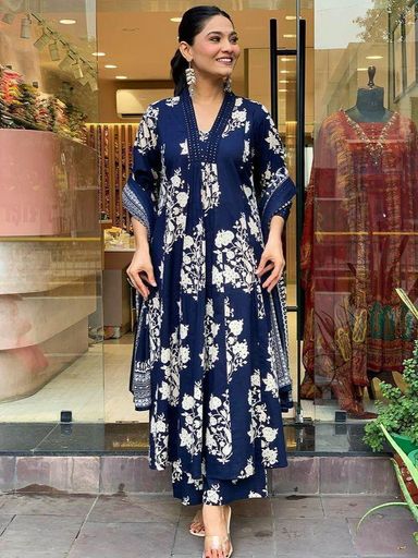 Beautiful printed pure cotton anarkali kurti set | Code K298 stt