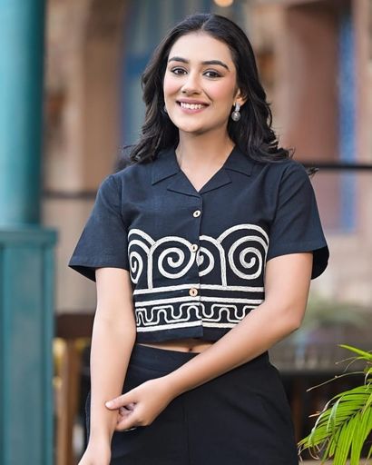 Cotton filax Embroidery Shirt Style Cord Set | KD176
