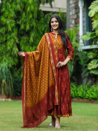 Beautiful Printed With Havy Hand Work Anarkali Kurta set | K308 stt
