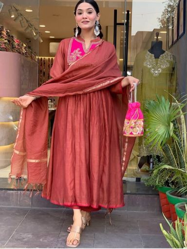 Chanderi* suit with cotton pant | Code D213 stt