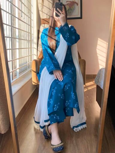 Beautiful Cotton Kurti plazo and sifon dupatta | Code K318 stt