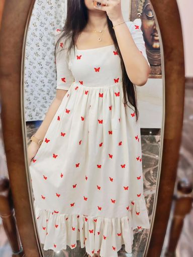 Beautiful Butterfly design cotton middi gown | Code M176 stt