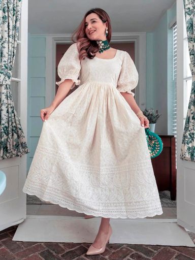 chikankari cotton silhouette dress | Code M178 stt