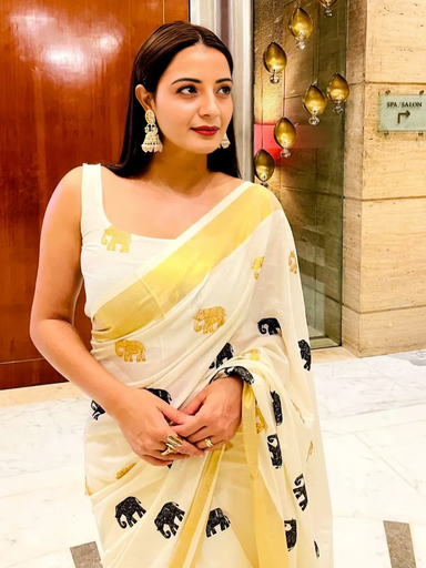 Elephant embroidery golden Jari cotton saree | Code TS109 kbb